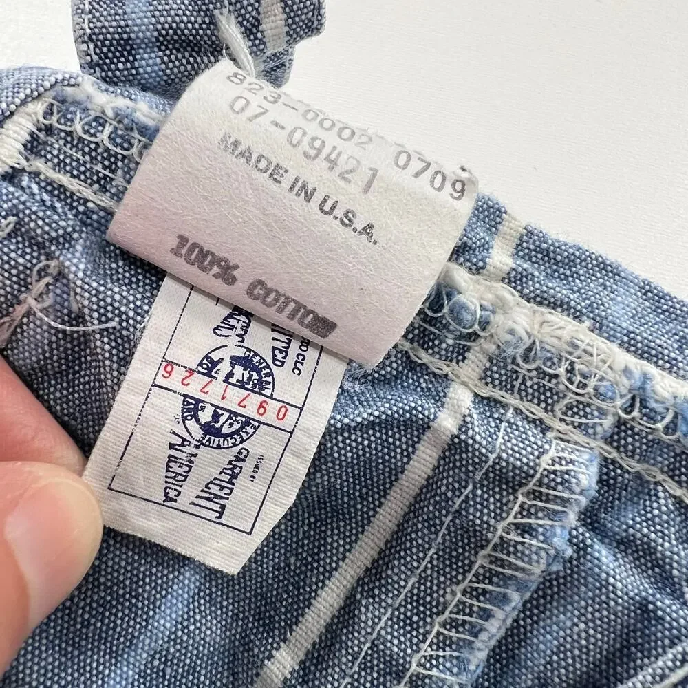 Oshkosh B’Gosh Vintage baby boys blue denim pin striped overalls size 12 Months